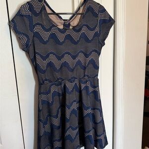 Navy and Tan Patterned Dress